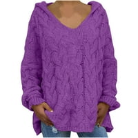 Slatki džemperi za žene padaju velike veličine duge rukave labave kapuljače s čvrstim bojama gornji ljubičasti