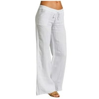 Ženske tanke hlače s ležernim širokim nogama pamučne hlače od čvrstih boja elastični struk struka hlače