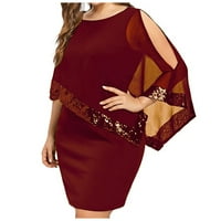 Ženske haljine ležerna Midi haljina s printom na rukavima, ljetna haljina A kroja s okruglim vratom, vino 3 inča