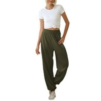 CAICJ hlače za žene elastični struk za žene s elastičnim strukom Čvrstih hlača s širokim nogama s džepnim zelenim,