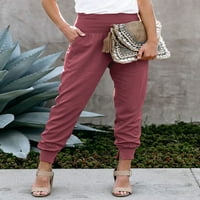 Acelitt casual hlače za žene izvučene elastične pamučne hlače s džepovima s džepovima