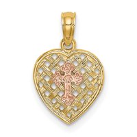 10K dva tona zlatna religiozna vjera križ tkane ljupke šarm privjesak ogrlica mjere 15,5x široki nakit darovi