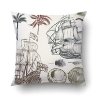Zbirka antiknih brodova i dlanova u vintage stilu ručno nacrtani dizajn jastuka jastuka jastuka
