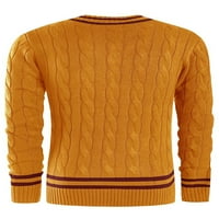 Grianlook Muškarci Ugodno pulover dugih rukava V vrat prugasti pleteni džemperi salon za patchwork Jumper vrhovi
