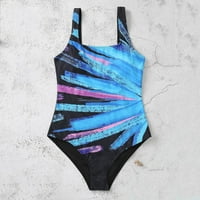 Ženski kupaći kostim za kontrolu trbuha, Višebojni Tankini kupaći kostim s trobojnim printom, plava Veličina US