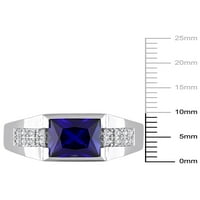 3- Carat T.G.W. Kvadratni izrezani plavi safir i stvorili bijeli safir 10kt bijelog zlata muški prsten