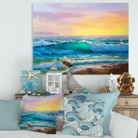 Plavi valovi koji se razbijaju na plaži krajolik IV slikanje platna umjetnički tisak