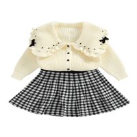 Djevojčica Fall Outfits Set Odjeća 2T 3T 4T 5T 6T 7T Dječja djevojka džemper dugih rukava Cardigan i Plaid A-Line