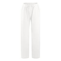 Ženske hlače, modne ženske jednobojne krojene prozračne Ležerne široke ulične hlače s ravnim nogavicama bijele