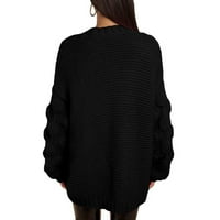 Kali_store kardigan džemperi za žene ženske gumb dolje posada vrat dugi rukavi mekani pleteni džemperi crni, s