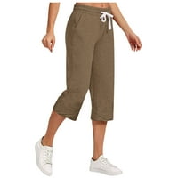 Capri hlače za žene, pamučne lanene hlače za slobodno vrijeme, ljetne skraćene hlače s vezicama s džepovima