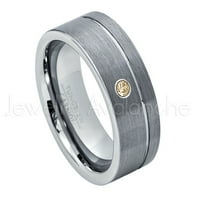 Uređeni cijevi izrezani prsten od volfram - 0,07CT pasijans Smokey Quartz prsten - Personalizirani vjenčani prsten