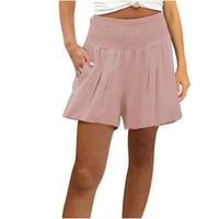 Ženske Ležerne ljetne rastezljive kratke hlače od pamuka i lana visokog struka, plisirane hlače, slatke kratke