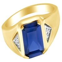 Simulirani plavi safir i bijeli prirodni naglasak dijamant u 14K žutom zlatu preko srebrnog prstena Sterling Size-8,5