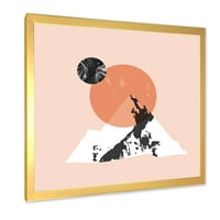 Dizajnerska umjetnost moderni minimalistički planinski mjesec i sunce uokvirena suvremena umjetnička gravura