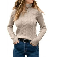 Ženski džemper od dolčevite s dugim rukavima, pulover od pletenog kabela, široki džemper, uski džemper, kaki vrhovi