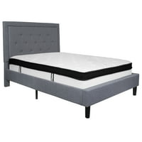 + Krevet na platformi u punoj veličini, tapeciran u svijetlosivoj tkanini s madracem od memorijske pjene