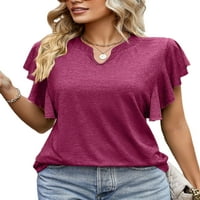 Ženske ljetne majice s volanima Majica kratkih rukava majica za plažu svečana jednobojna tunika bluza od vinsko
