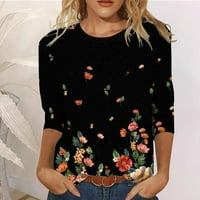 MLQIDK majice za rukave za žene modni cvjetni print bluza srednjih rukava za rukave okrugli vrat casual vrhovi,