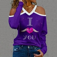 Gubotare Valentinovo vrhovi za ženske posade s dugim rukavima za žene Slatka tunična boja Blok Tops, Purple xxl