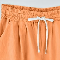 Ljetne kratke hlače za žene, osnovne domaće kratke jednobojne kratke hlače od pamuka i lana, elastične kratke
