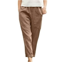 Pamučna posteljina Ravne hlače Ženski veliki džepni elastični struk povremene hlače Čvrsta boja ženske hlače za