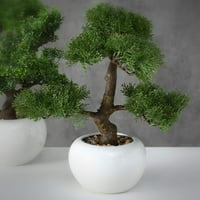 Realistično drvo bonsai od fau cedra, bijeli Okrugli lonac, šljunak, meko dno