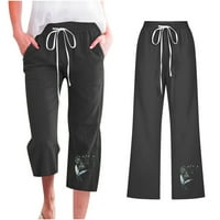 Ženske Capri hlače, široke sportske hlače od pamuka i lana za jogu, hlače za trčanje, široke hlače s kravatom