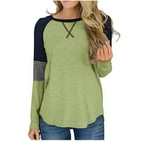 Jeseni za žene modno modno okrugli vrat patchwork s dugim rukavima Print casual majica bluza zelena xxl