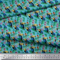 Soimoi plava pamučna vole tkanina ptice i lišće tropska tkanina za tisak po dvorištu široka
