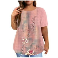 Bluze za žene plus veličine posade kratkih rukava cvjetna košulja za slobodno vrijeme 5xl