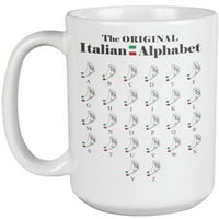 Originalna talijanska abeceda smiješna kava i čajna šalica za talijansku, europsku, leksikografa, lingvista, latinskog,