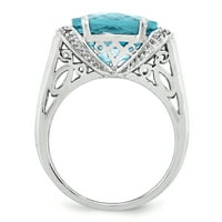 Plavi Švicarski topaz i dijamantni prsten od čistog srebra s rodijem u čeku