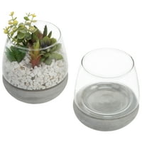 Moderne zaobljene Vaze od prozirnog stakla s betonskom sivom podlogom, set od 2