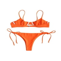 Ženski dvodijelni kupaći kostim u donjem rublju, Bikini Set s jednobojnim printom + gaćice Na vezanje