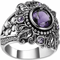 Zaručnički prstenovi za ljubavnike zaručnički prstenovi Vintage okrugli s V-ametistom optočeni rezbarenim cvijetom