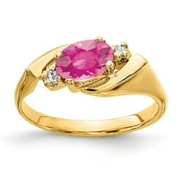 14k čvrsto žuto zlato, 7k ovalni ružičasti turmalin, listopadski dragulj, dijamantni zaručnički prsten, veličina