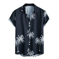 Muška modna košulja na plaži s kratkim rukavima s printom na kopčanje bluza labavi ljetni vrhovi-Mornarsko plava