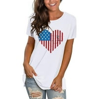 Američka zastava ženske vrhove majice tiskane okrugli vrat kratki rukav 4. srpnja majice za žene labave fit white