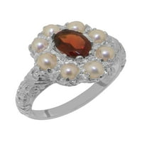 Klasični ženski prsten za obljetnicu izrađen od čistog srebra britanske proizvodnje s prirodnim granatom i kultiviranim