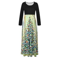 Jesenske haljine za žene žensko božićno drvce print rukav Okrugli vrat haljina casual Maxi Sundress Women haljina