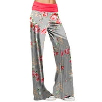 Udobne ženske pidžama hlače, široke joga hlače, široke hlače s printom u struku, ružičaste hlače u struku