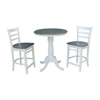 Drveni okrugli stol na postolju visok 30 s visokim stolicama-bijela vrijeska siva - set