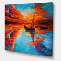 Mali čamac Tijekom tople duboke crvene večernje sjaje Slikanje platna Art Print