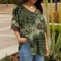 Ženski topovi bluza modni grafički printovi do lakta ženske ljetne majice s okruglim vratom tunika Zelena Majica