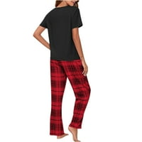 Ženska odjeća pidžama ležerni vrhovi s okruglim vratom i kratkim rukavima i karirane hlače širokih nogavica, pidžama