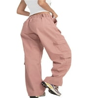 Ženske vrećaste Capri hlače u boji, obične teretne hlače s ravnim nogavicama i džepom