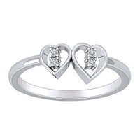 Zaručnički prsten s dvostrukim srcem s okruglim bijelim prirodnim karatnim dijamantom od punog bijelog zlata od