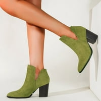 Rasprodaja ženskih gležnjača sa srednjim potpeticama-jednobojne šiljaste čizme u zelenoj boji, Veličina 6
