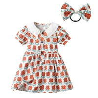 Mala haljina za malu djecu proljeće-ljeto Cvjetni print Trake za glavu kratkih rukava Princezina Odjeća Odjeća
